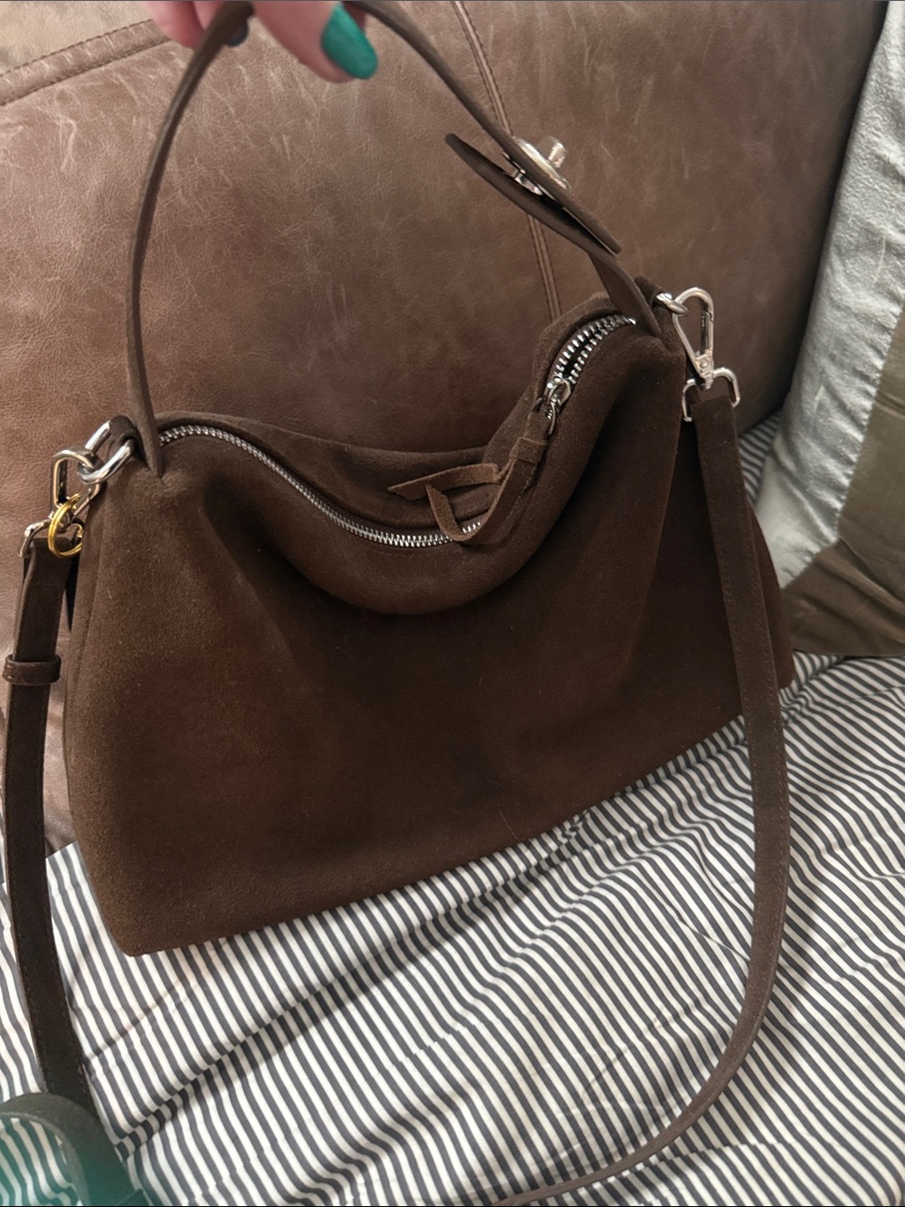 Brown Suede Shoulder Bag - Women